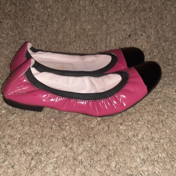 PRETTY BALLERINAS-SHIRLEY-Ballet Flats-Fuchsia w/Black Cap Toe Patent-Sz 38-EX - Picture 4 of 7